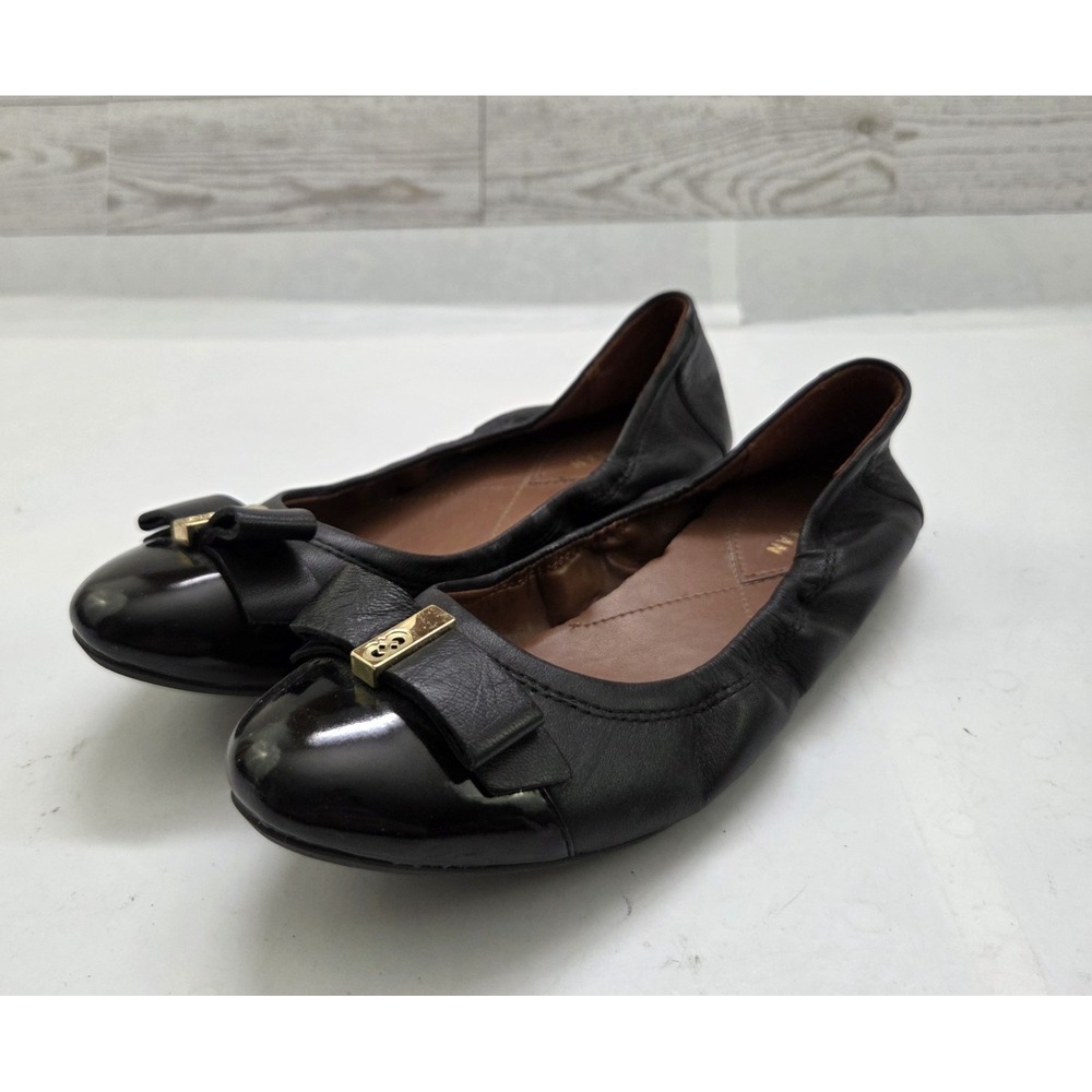 Cole Haan Ballet Flats Womens Size 5 B Black Leather Patent Leather Toe Cap
